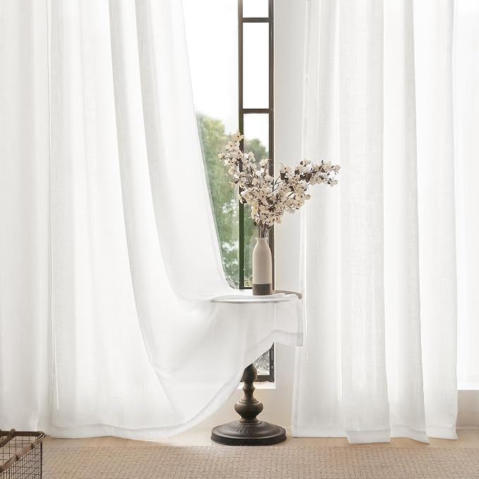 White Curtains 96 inches Long 2 Panels Back Tab Light Filtering Cotton Textured - Image 5