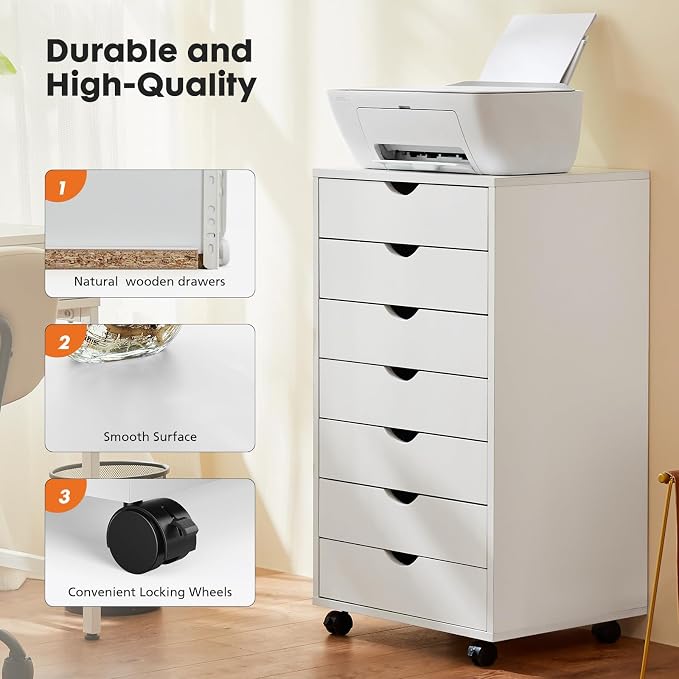 OLIXIS 7 Drawer Mobile File Cabinet Under Desk Storage Organization - Image 7