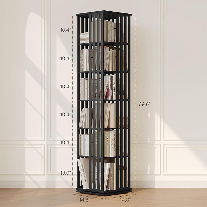 YOWOS Rotating Bookshelf Tower, 360° Display Spinning Bookcase, Bamboo - Image 3