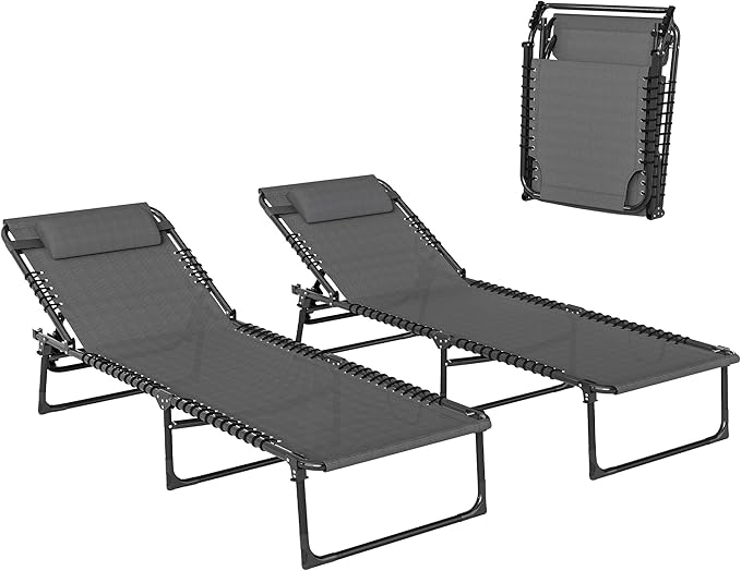 Outsunny Folding Chaise Lounge Chair Set of 2, Patio Sun Tanning Chair by Outsunny