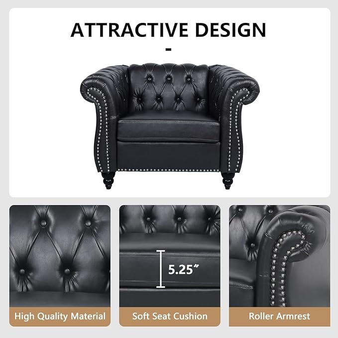 AVZEAR Leather Upholstered Armchair, Single Sofa Chair - Image 3