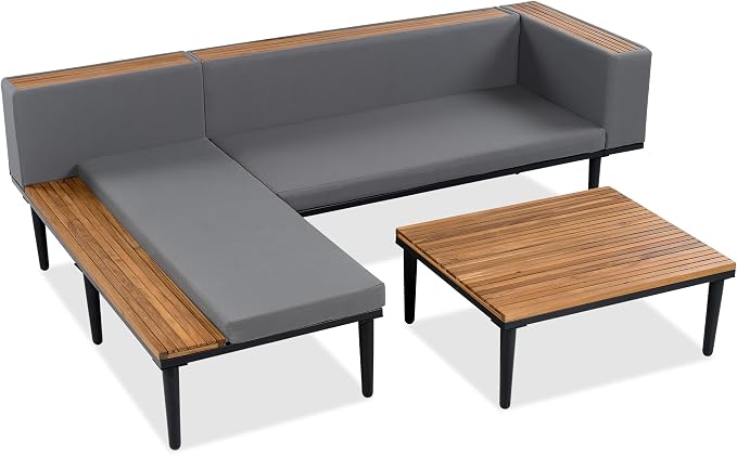 VilroCaz Luxury Outdoor Patio Furniture Set, L-Shaped Acacia Wood Sectional Sofa - Image 7