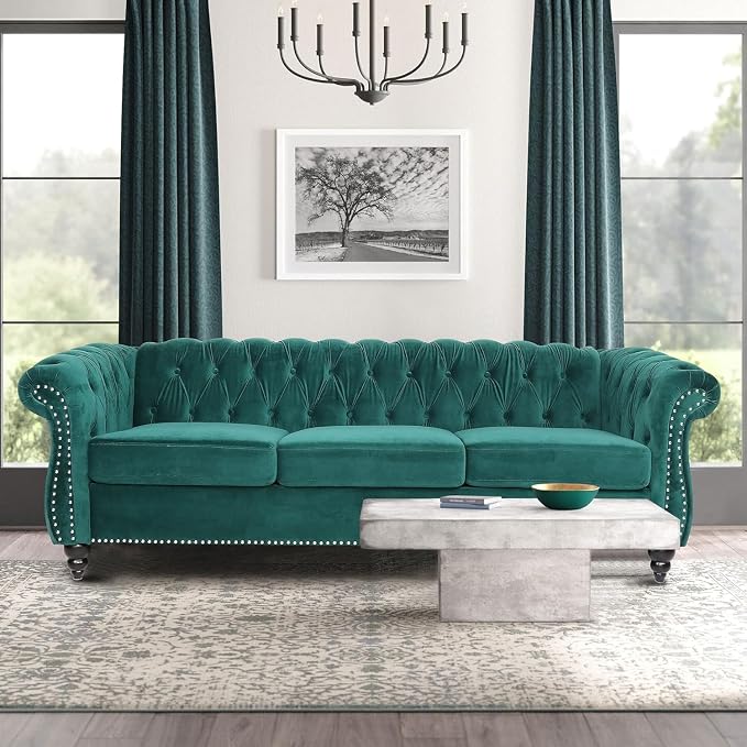 Mid-Century 3 Seater Sofa, Velvet Couch - Image 6