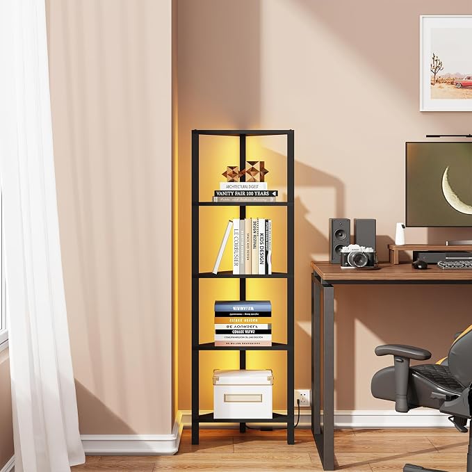 TUTOTAK Corner Shelf with LED Light, 5-Tier Corner Bookshelf - Image 4