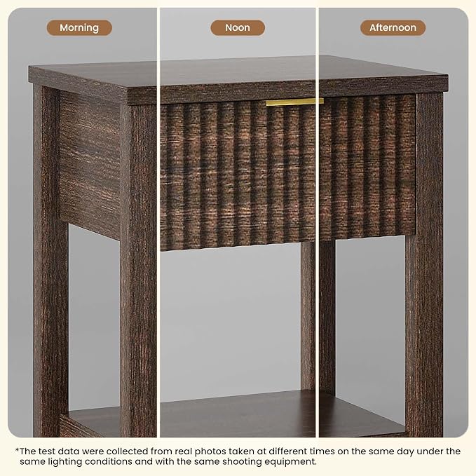 Fluted Night Stand with Golden Handle, Bedside Table with Storage Shelf - Image 5