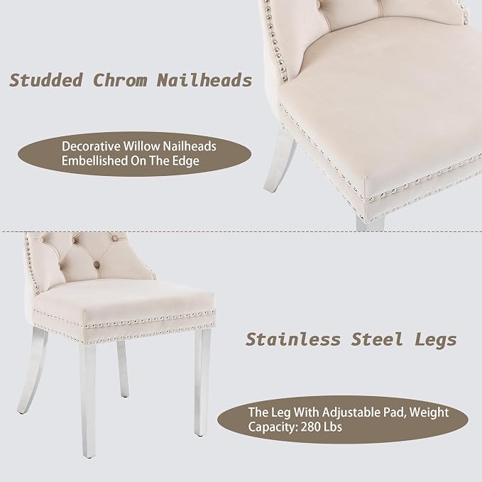 KCC Velvet Dining Chairs Set of 4, Upholstered High-end Tufted Dining Room Chair - Image 7