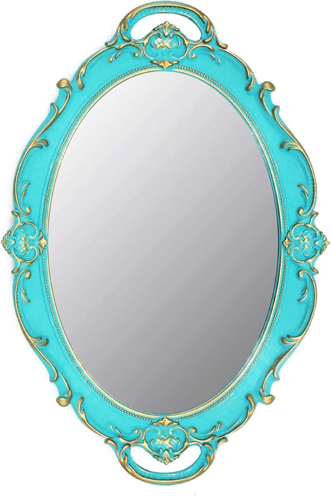 YCHMIR Vintage Small Mirror 14.5 x 10 Inch Oval Blue Wall Mirror by YCHMIR