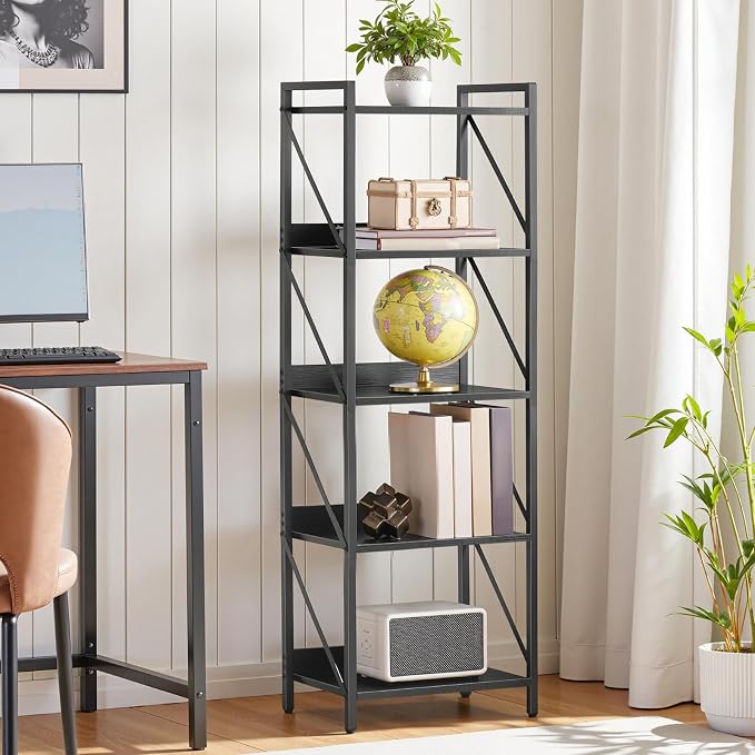 HOOBRO Bookshelf, 5-Tier Industrial Bookcase, Book Shelf Storage Organizer - Image 9