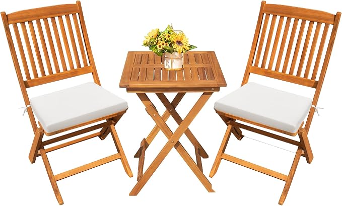 Devoko Outdoor 3 Piece Folding Patio Bistro Set Acacia Wood Bistro Table and by DEVOKO