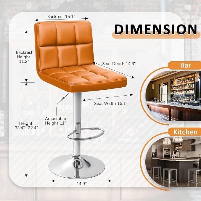 Homall Bar Stools Modern PU Leather Adjustable Swivel Barstools, Armless - Image 3