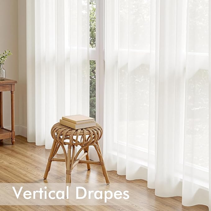 MIULEE Ivory Sheer Curtains 102 Inches Long, 4 Panels Set, Light Filtering Rod - Image 5