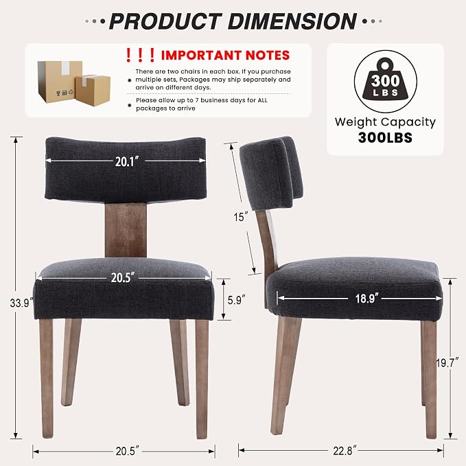 HNY Mid Century Modern Dining Chairs Set of 6, Farmhouse Linen Upholstered - Image 2