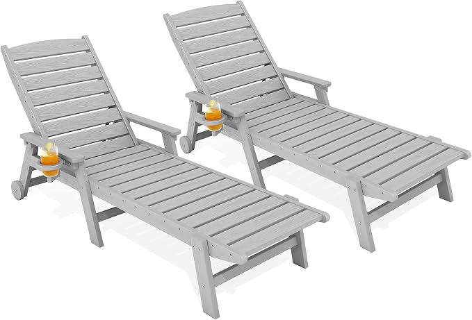 KINGYES HDPE Lounge Chair Outdoor Set of 2, Patio Chaise Lounge Recliner by KINGYES