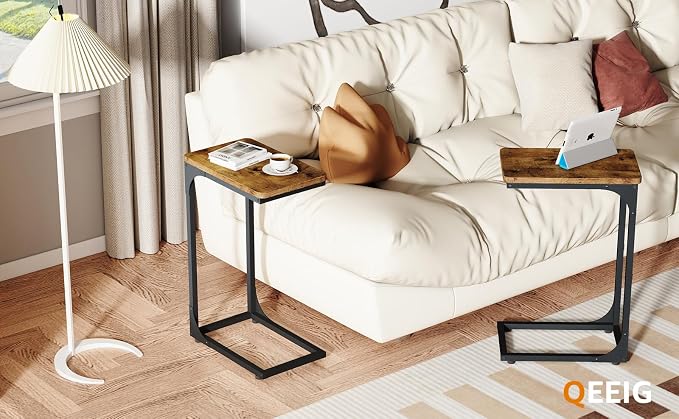 QEEIG Narrow C Shaped Side Table Set of 2 Living Room Sets Slim Couch Tray - Image 7