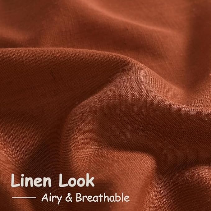 Nanspring Terracotta Linen Curtains 90 Inches Long 2 Panel Set Back Tab Boho - Image 4