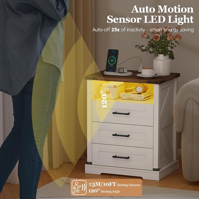 Turosur 22'' Set of 2 White Farmhouse Nightstands - Image 4