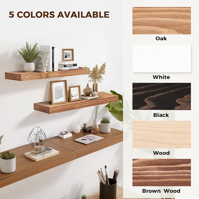 24x8x1.6 inch Floating Shelves Set of 2 – Solid Wood Rustic Oak Wall Mounted - Image 8