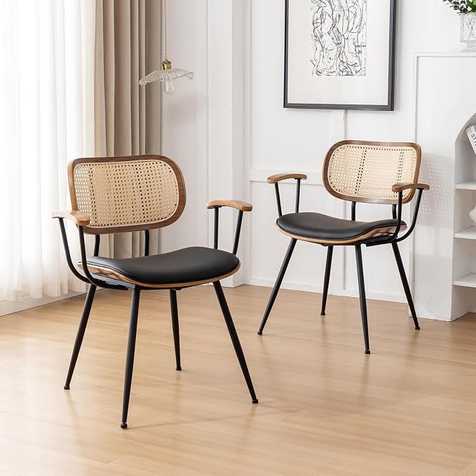 Rattan Dining Room Chairs Set of 2, Mid Century Modern Kitchen Side Chairs - Image 3