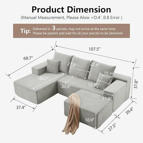 107" Cloud Modular Sectional Couches, Modern Convertible U Shaped Couch - Image 2