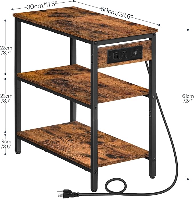 HOOBRO End Table with Charging Station, Simple Rustic Side Table with 3-Tier - Image 3