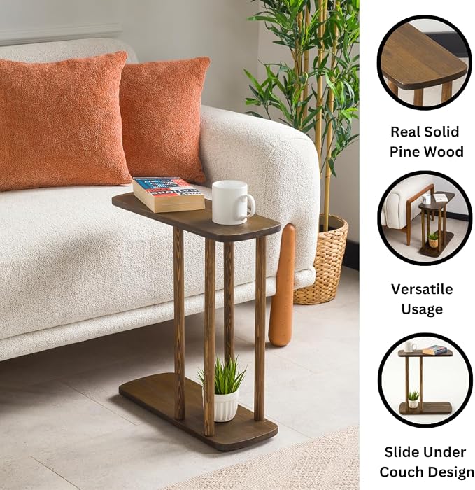 C-Shaped Solid Wood End Table, Side Table - Image 4