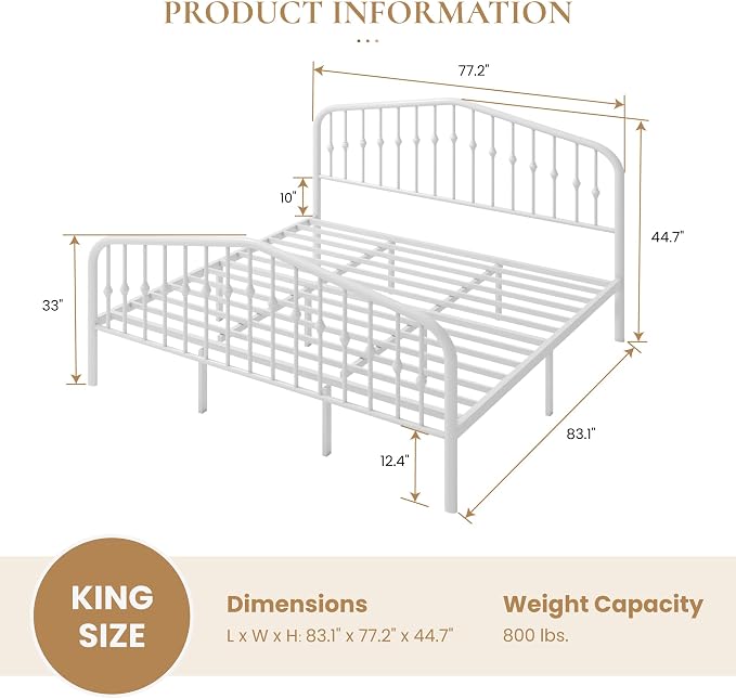 SHA CERLIN King Size Metal Platform Bed Frame - Image 2