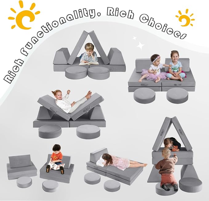 MeMoreCool Play Couch for Kids, 8-Piece Modular Foam Couch Set, Kids Play Couch - Image 4