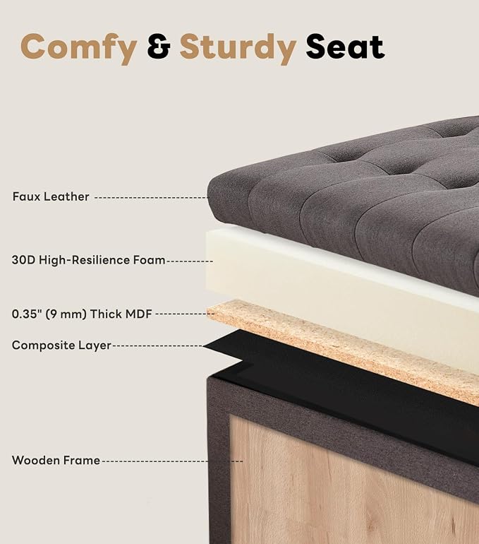 Tbfit Large Square Storage Ottoman Bench, Tufted Upholstered Coffee Table - Image 5
