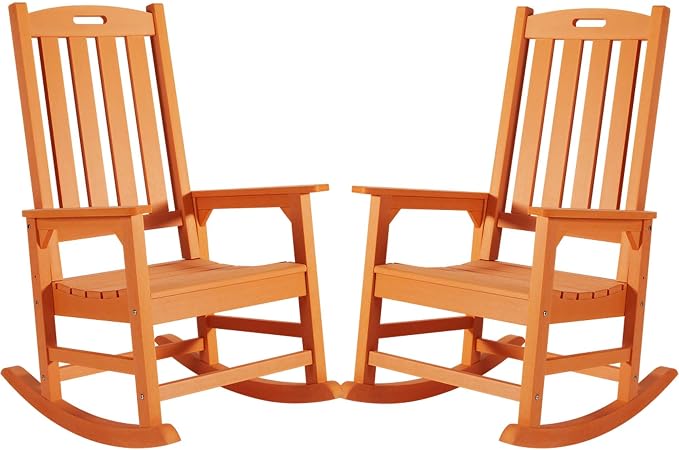 Psilvam Oversized Outdoor Rocking Chair Set of 2, HDPE Porch Rocker by PsilvamGardenFurniture