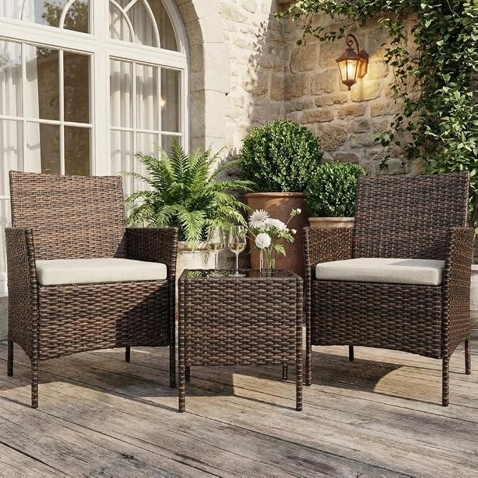 3PCS Outdoor Patio Bistro Set, PE Rattan Wicker Armchairs - Image 8