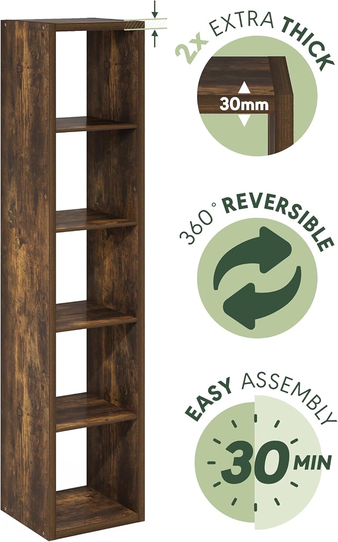 Furinno Cubicle Book Shelf, Vertical 5-Cube Bookshelf, Extra Thick Horizontally - Image 7