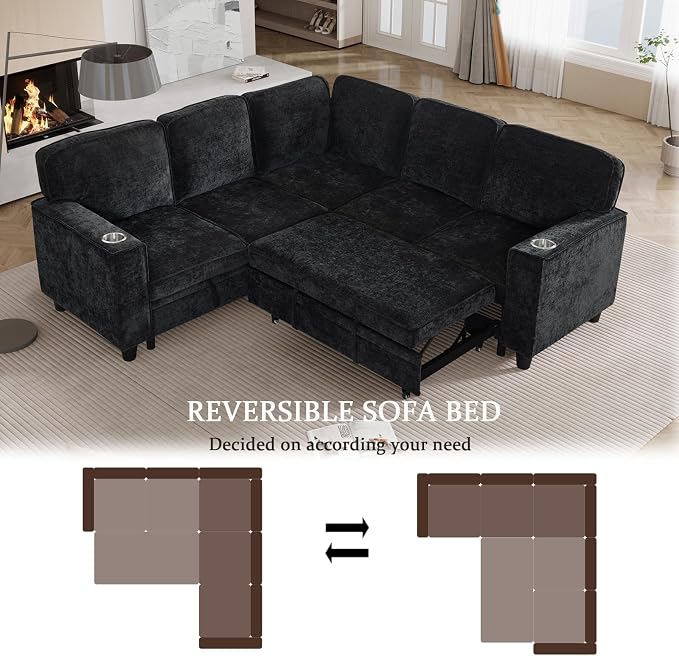 L-Shaped Sectional Couch with Storage and Pull Out Bed, Convertible Sofa Bed - Image 7