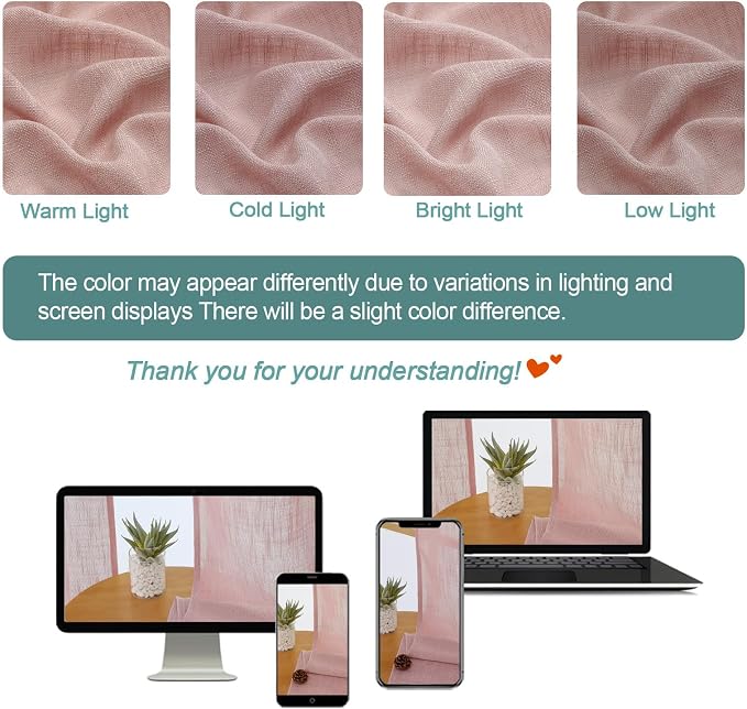 Chyhomenyc Rose Pink Semi Sheer Curtains 36 Inch Length, Light Filtering Faux - Image 3