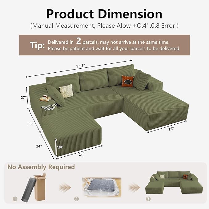 95" Cloud Sectional Couch U-Shaped Chaise - Image 2