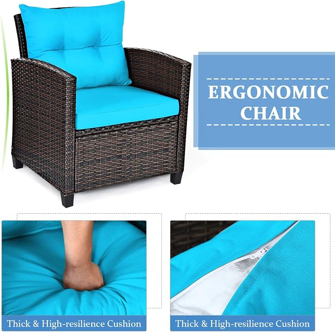 COSTWAY 3PCS Patio Furniture Set, PE Rattan Wicker Sofa w/Washable Cushion and - Image 8