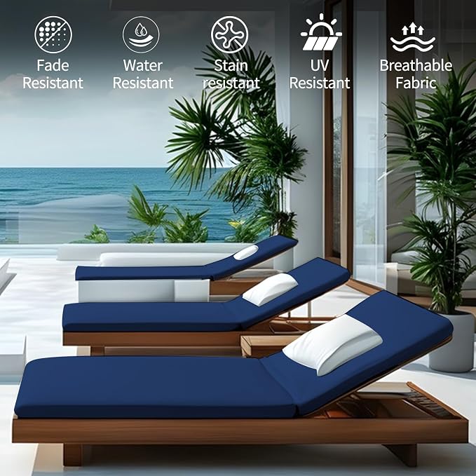 Outdoor Chaise Lounge Cushions for Patio, Lounge Chair Cushions, Waterproof - Image 3