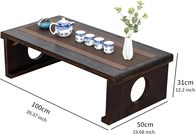Foldable Japanese Coffee Table，Folding Japanese Floor Table，Natural Brown - Image 2