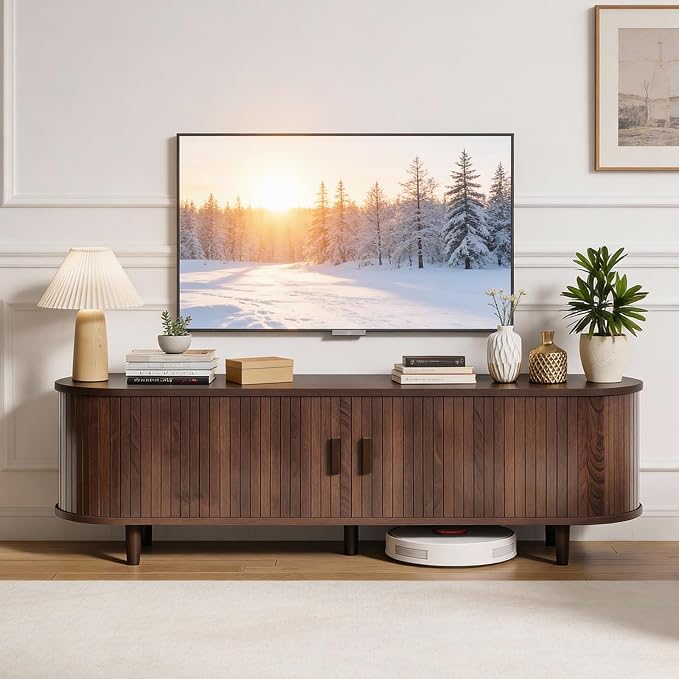 58" Mid Century Modern TV Stand, Wood TV Consoles - Image 2