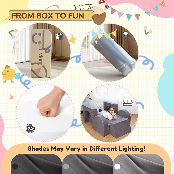 Fvkind 10 Pcs Modular Kids Play Couch, Convertible Sectional Toddler Sofa - Image 9