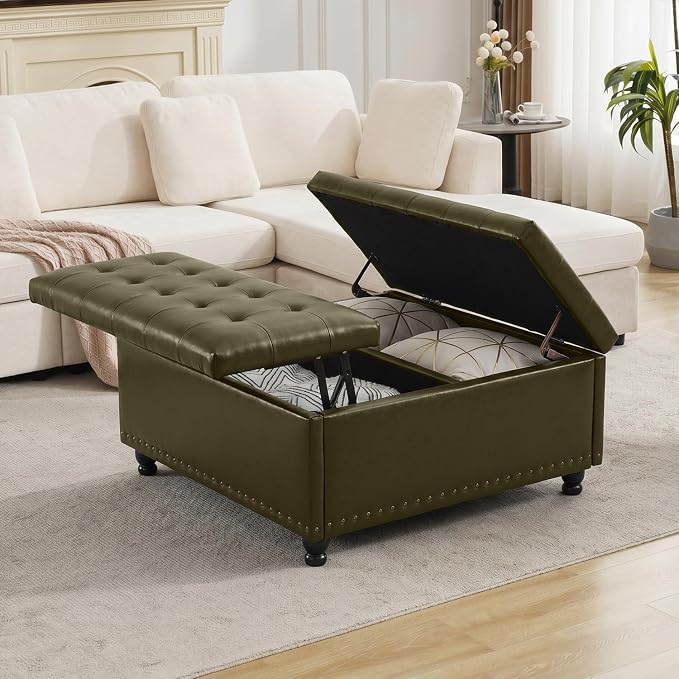 Tbfit Large Square Storage Ottoman Bench, Tufted Upholstered Coffee Table - Image 7