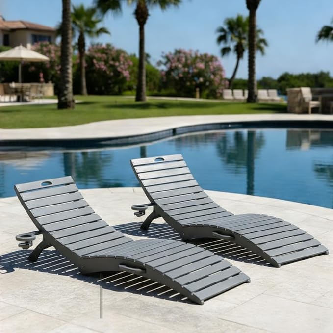 Folding HDPE Pool Lounge Chairs Set of 2, Pre-Assembled Outdoor Chaise Lounge by YourPerfectOutdoorEscape