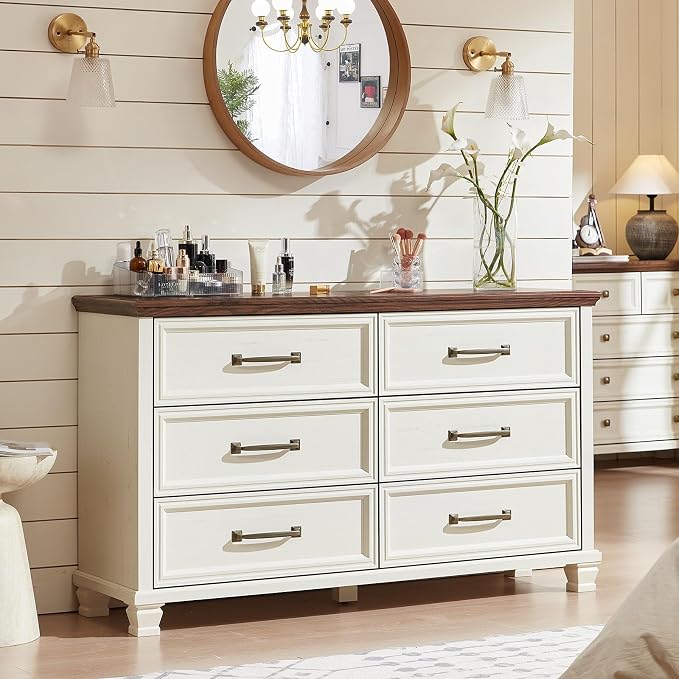 SAVOR LIFE Farmhouse White 6 Drawer Dresser by SAVORLIFEFurniture