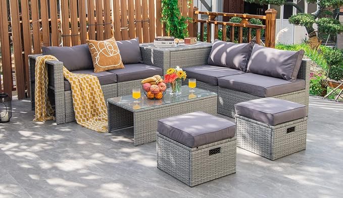 Tangkula 8 Piece Patio Wicker Furniture Set, Patiojoy Space Saving Outdoor PE - Image 2