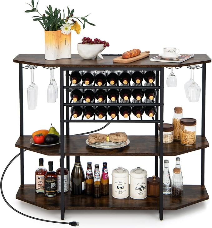 COSTWAY Wine Bar Cabinet, 3-Tier Liquor Cabinet by COSTWAY