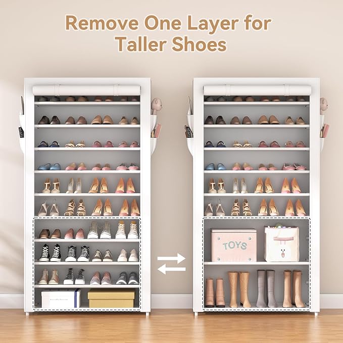 ROJASOP Shoe Rack with Covers 10 Tier Large Shoe Organizer Tall Shoe Closet - Image 6