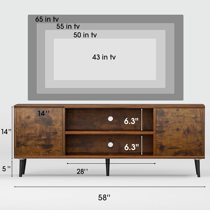 JUMMICO TV Stand for 65 Inch TV, Mid Century Modern TV Stand, Entertainment - Image 4