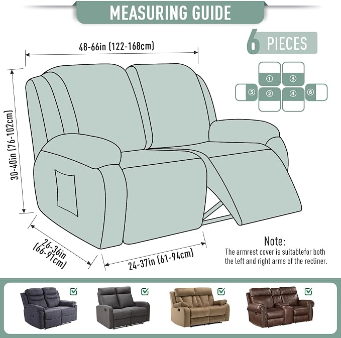 TAOCOCO Recliner Loveseat Slipcover, 6 Pieces Dual Recliner Sofa Covers - Image 5