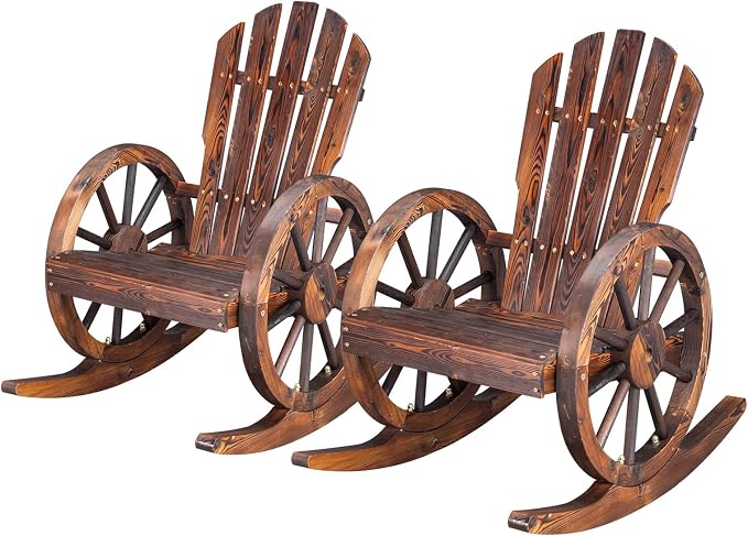 Outvita Adirondack Rocking Chair Set of 2, Wood Wagon Rocker, Outdoor Wooden by Outvita