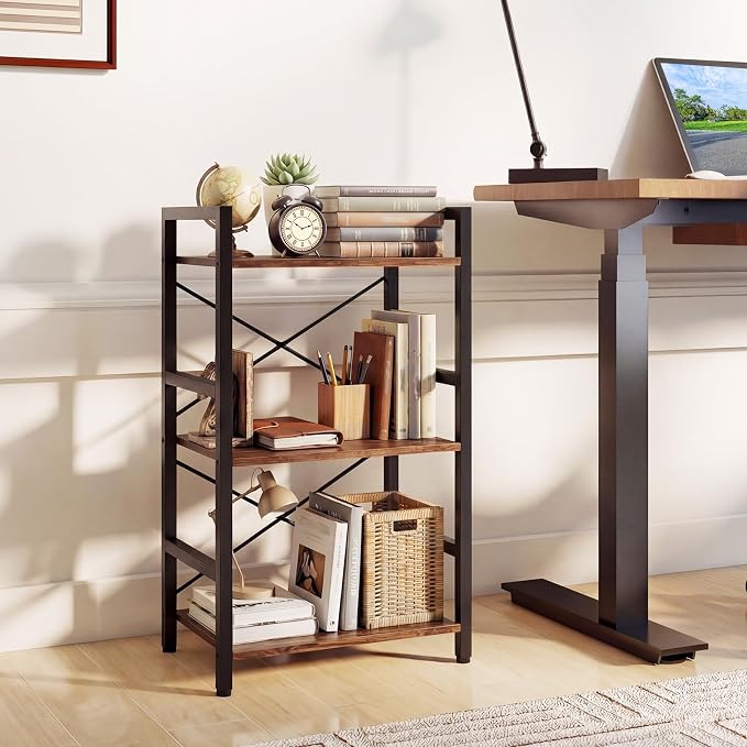 Tangkula 3-Tier Industrial Bookshelf, 16.5" Width Wooden Open Bookcase - Image 5
