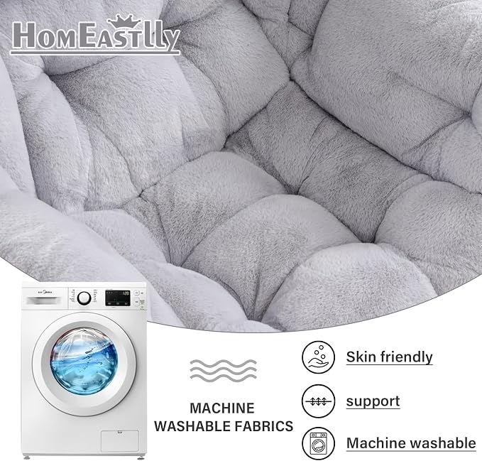 Lazy Chair with Ottoman, Large Light Grey Accent Chair with Ottoman and FA - Image 7